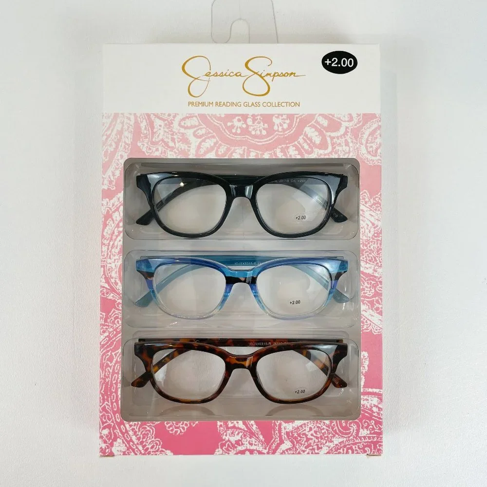 Jessica Simpson +2.00 Reading Glasses Tortoise Blue Black